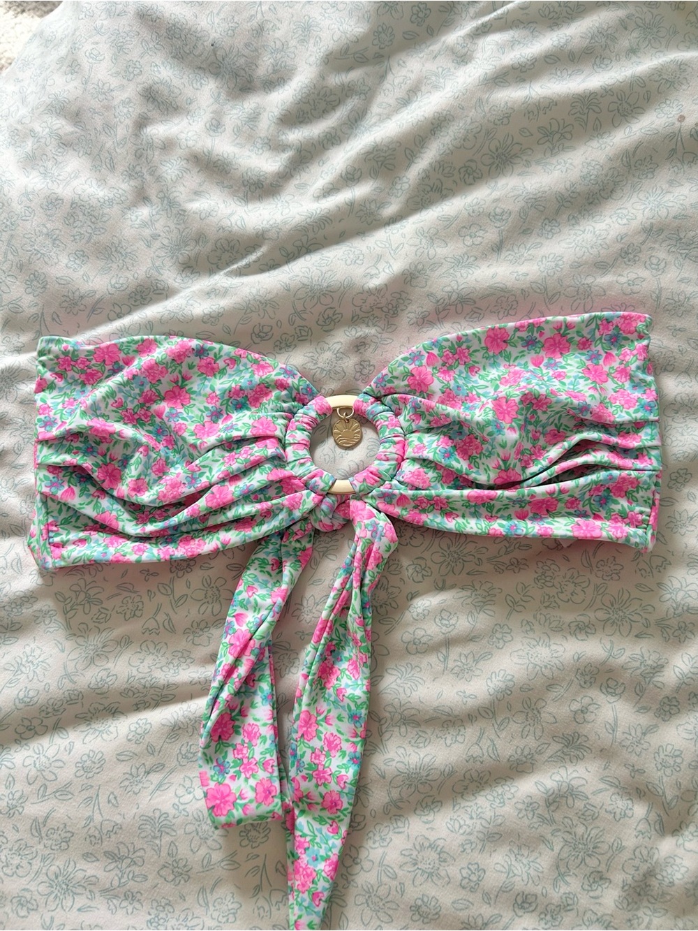 Kulani Kinis Floral “Sweet Pea” Bandeau Bikini Top with Ring